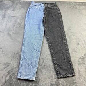 Playboy PacSun Jeans Womens 26 Two Tone Black Blue Split Bunny Logo Button Fly